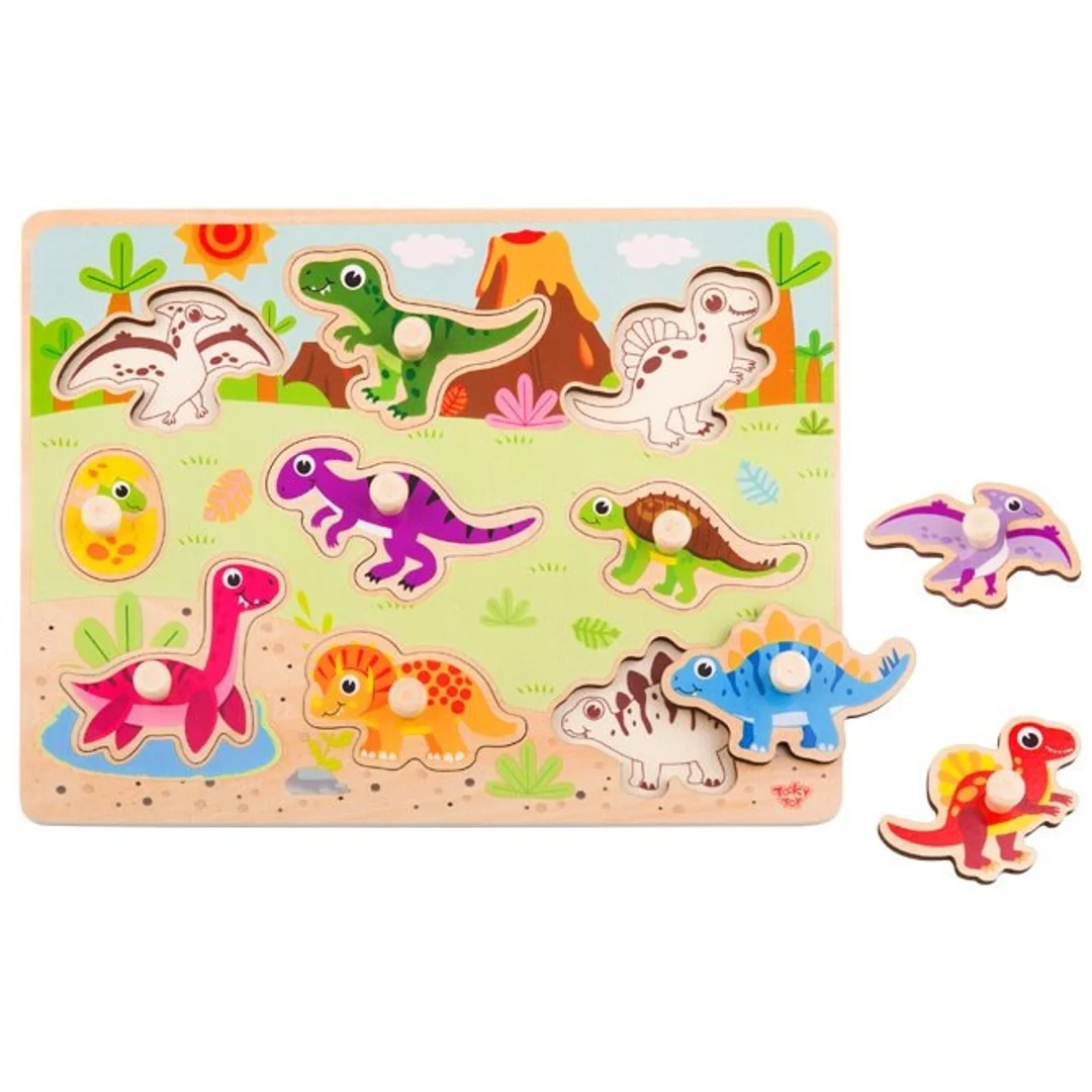 TOOKY TOY Drewniane Puzzle Montessori Układanka Dinozaury Kształty