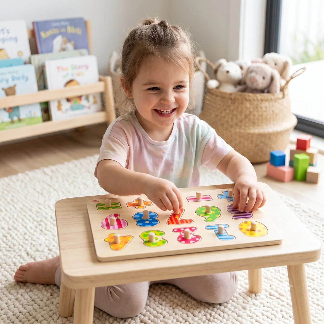 TOOKY TOY Drewniane Puzzle Nauka Liczenia Układanka Z Pinezkami Cyferki