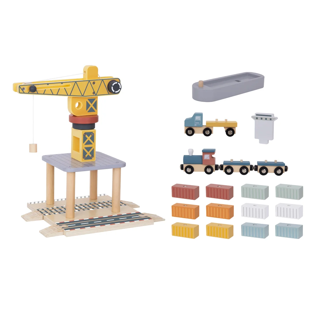 TOOKY TOY Dźwig Portowy Drewniany Zestaw