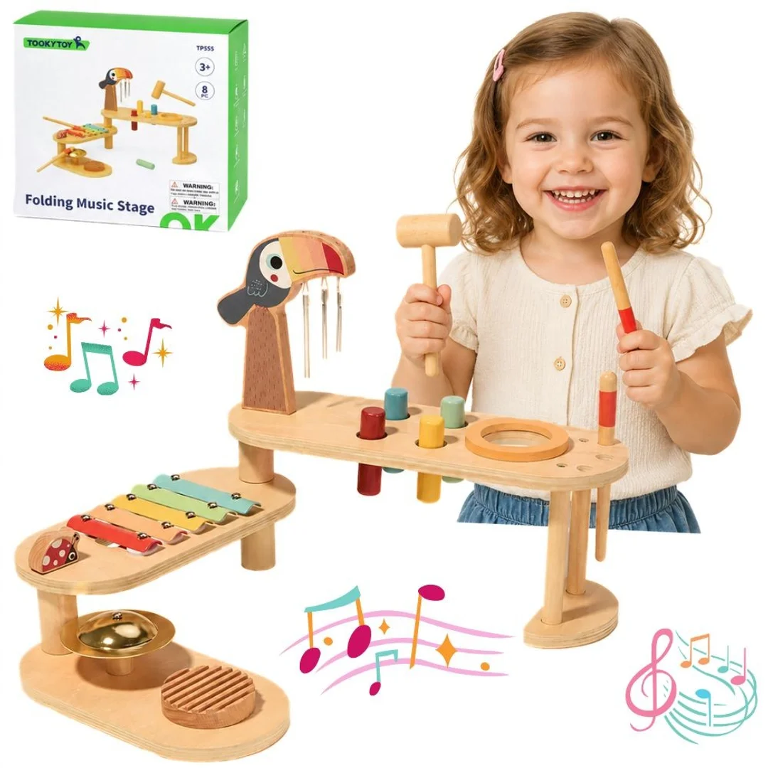 TOOKY TOY Instrumenty Edukacyjne Zestaw Stolik Muzyczny Tukan