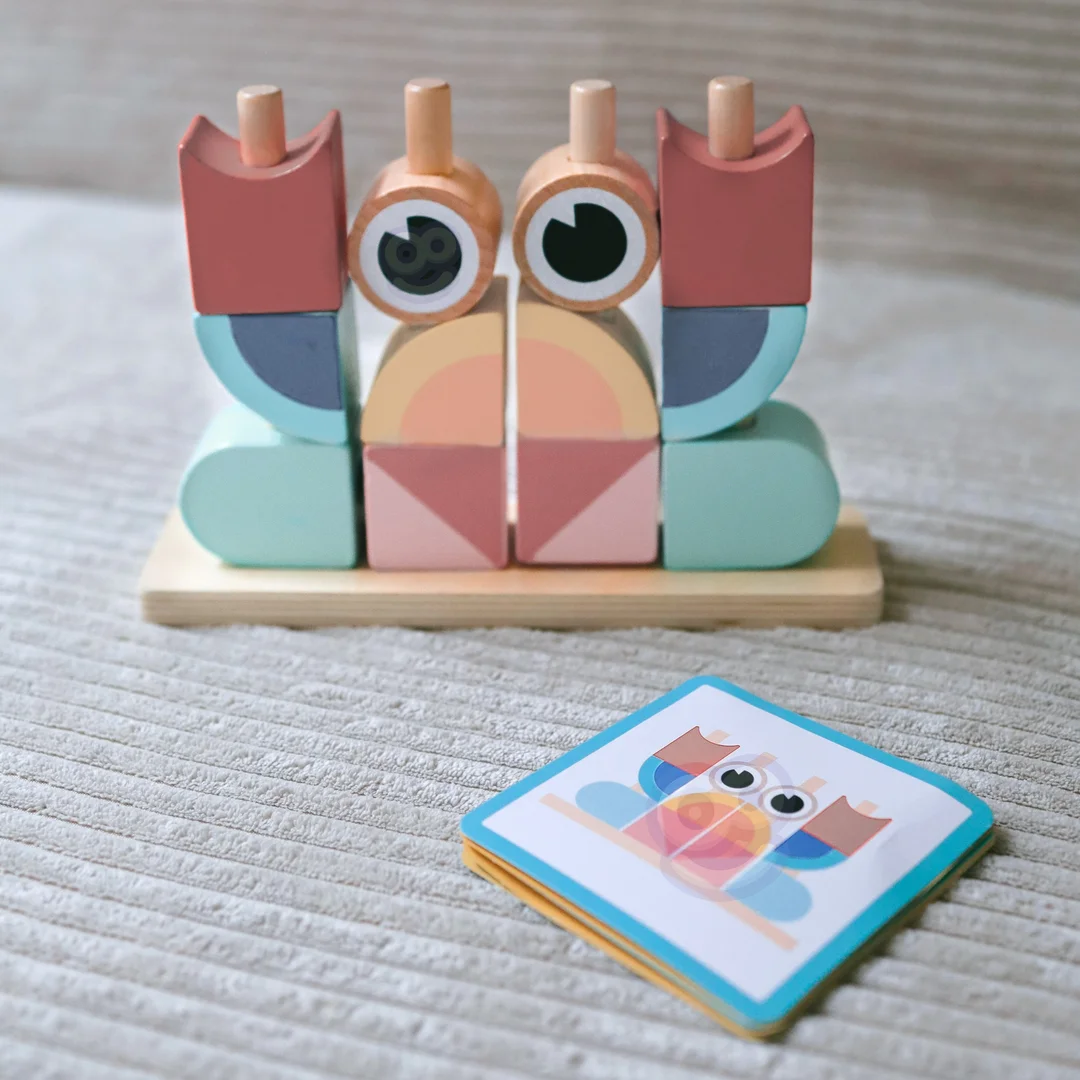 TOOKY TOY Krab Układanka Drewniana Stosy Klocki Bloki Pastelowy