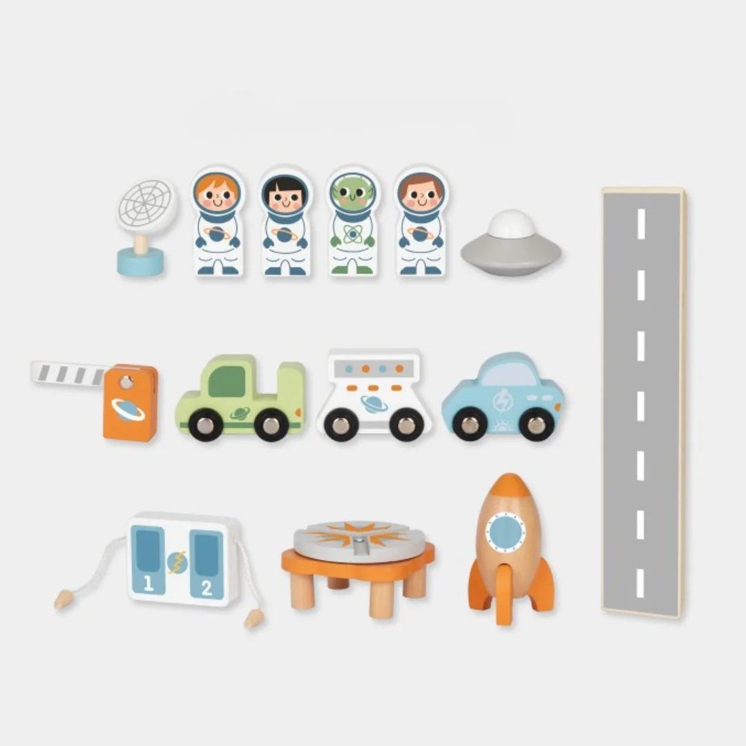 TOOKY TOY Parking Drewniany Kosmiczna Stacja