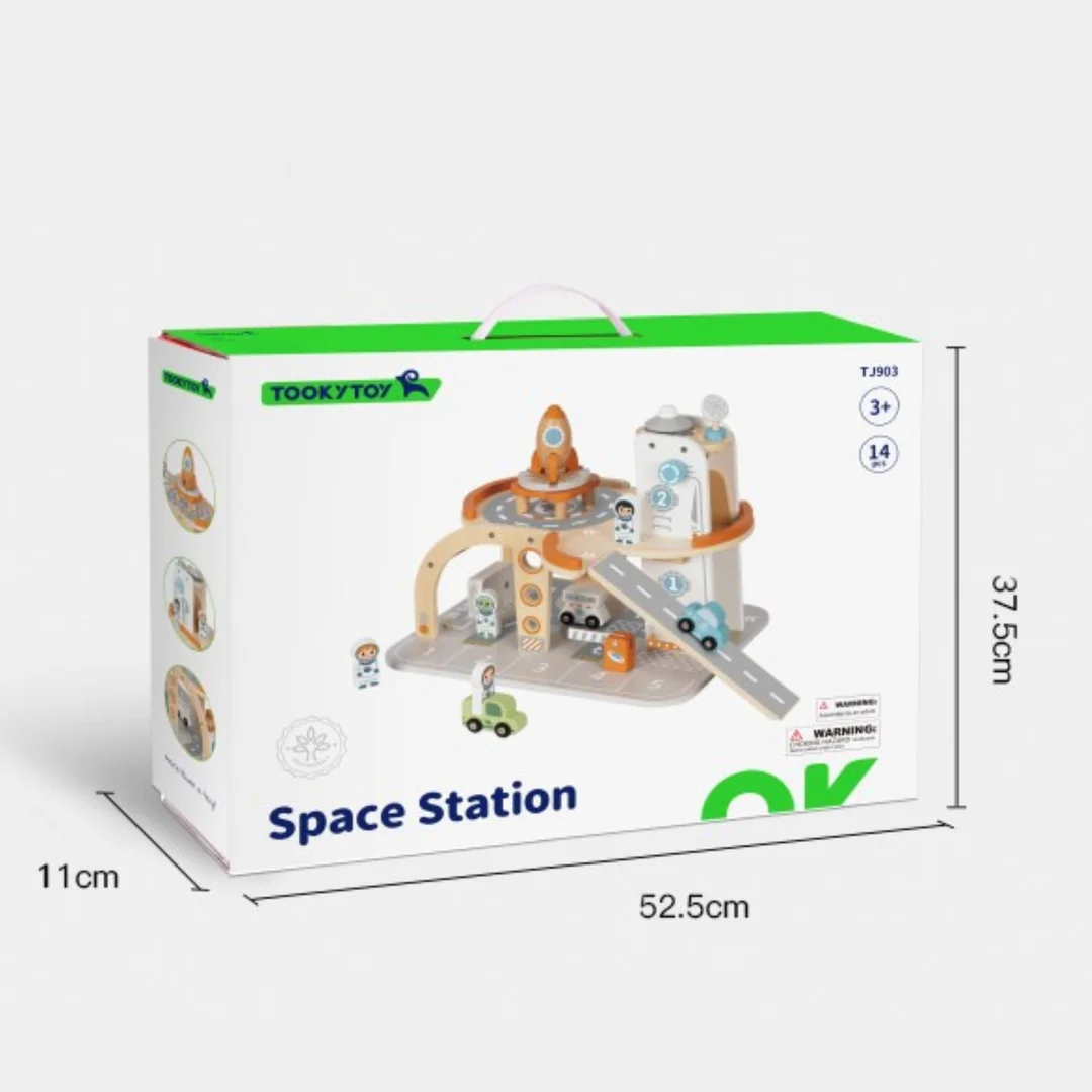 TOOKY TOY Parking Drewniany Kosmiczna Stacja