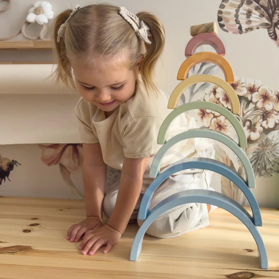 TOOKY TOY Pastelowa Układanka Drewniane Klocki Montessori Tęcza
