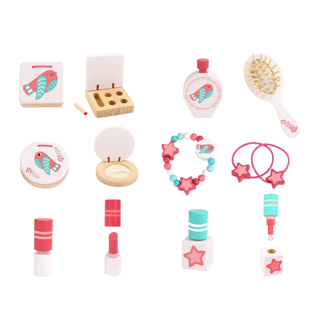 TOOKY TOY Różowa Toaletka Drewniana Do Makijażu z Lustrem