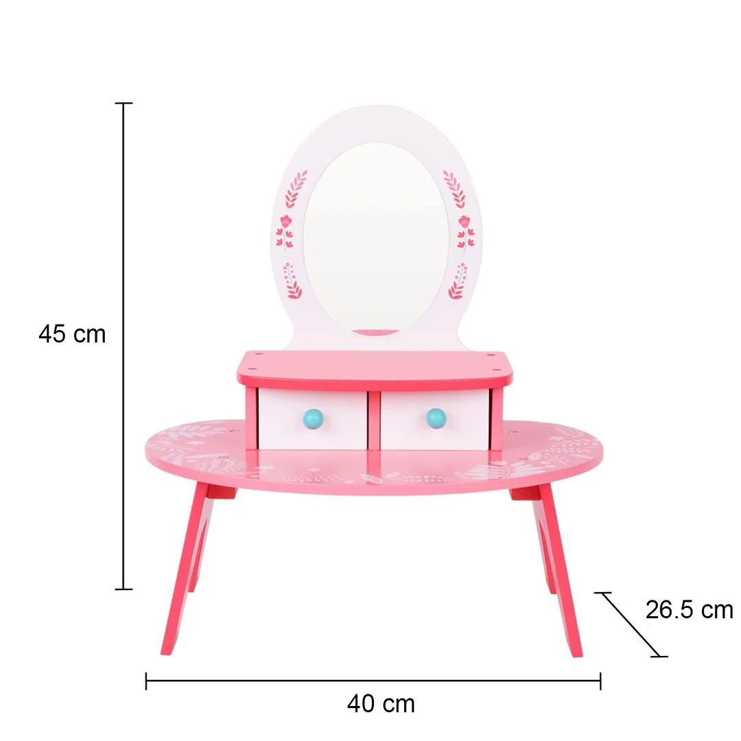 TOOKY TOY Różowa Toaletka Drewniana Do Makijażu z Lustrem