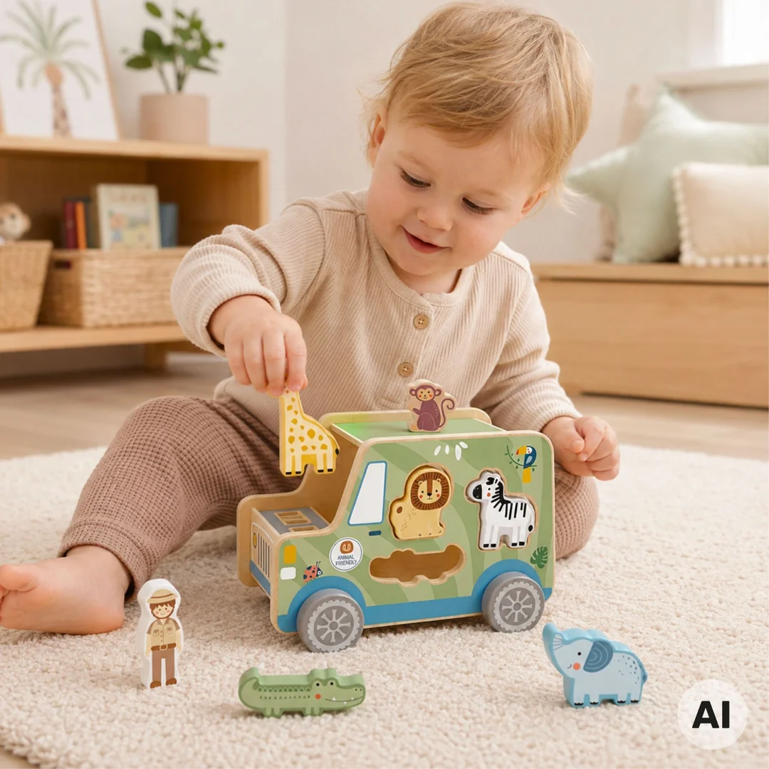 TOOKY TOY Samochód Sorter Kostka Aktywności Montessori Safarii