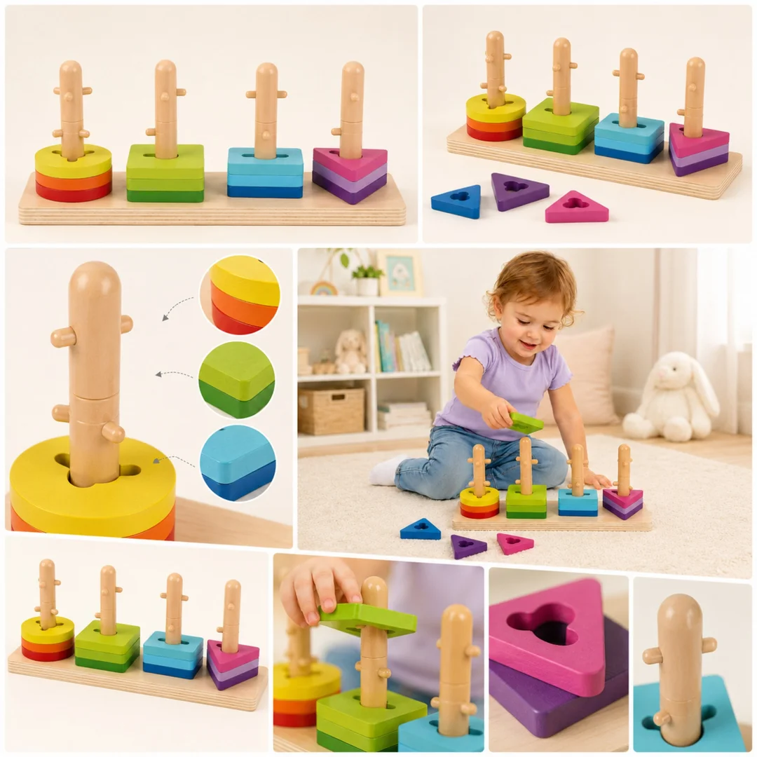 TOOKY TOY Sorter Kształtów z Kolorowymi Blokami Montessori