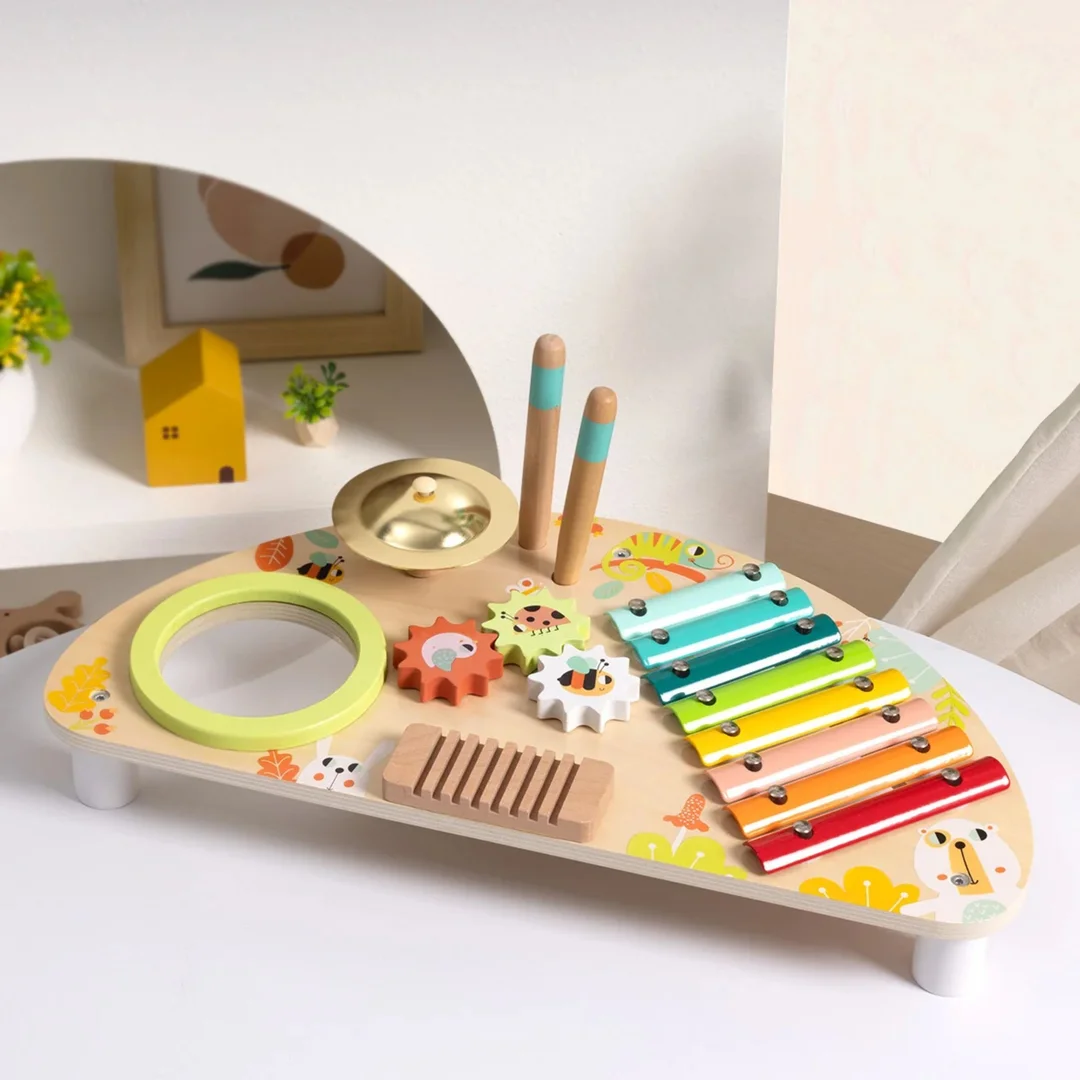 TOOKY TOY Wielofunkcyjny Instrument Centrum Muzyczne Ksylofon Zębatki Tarka Bębenek Talerz Pałeczki