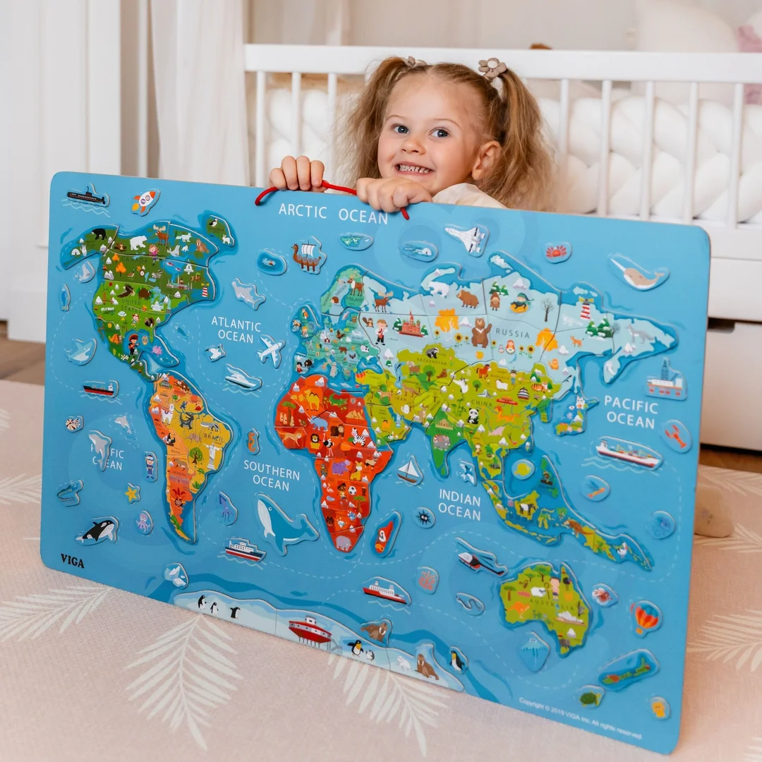 Tablica Manipulacyjna Edukacyjna z Magnetyczną Mapą Świata Montessori