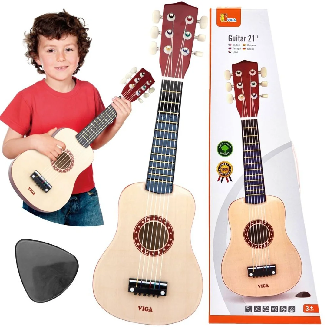 Viga Drewniana gitara dla dzieci Naturalna strun
