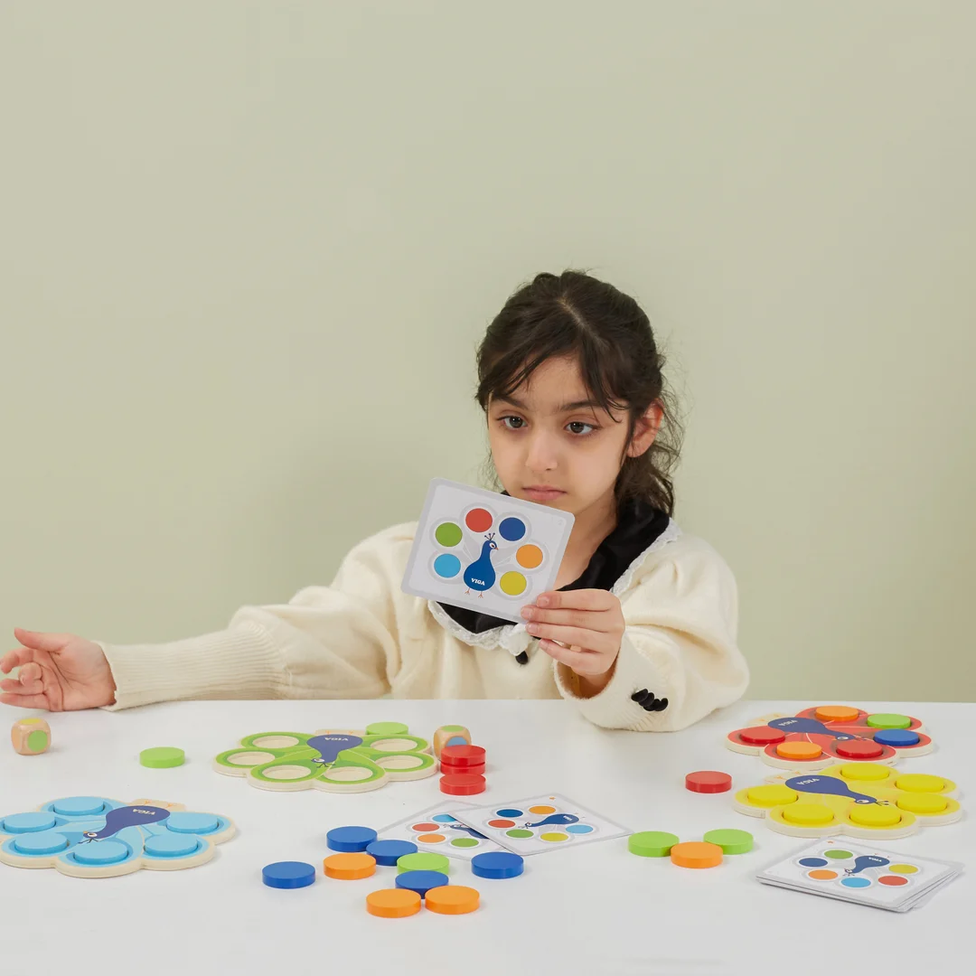 VIGA Drewniana Gra Dopasuj Kolory Pawi Ogon Montessori Karty
