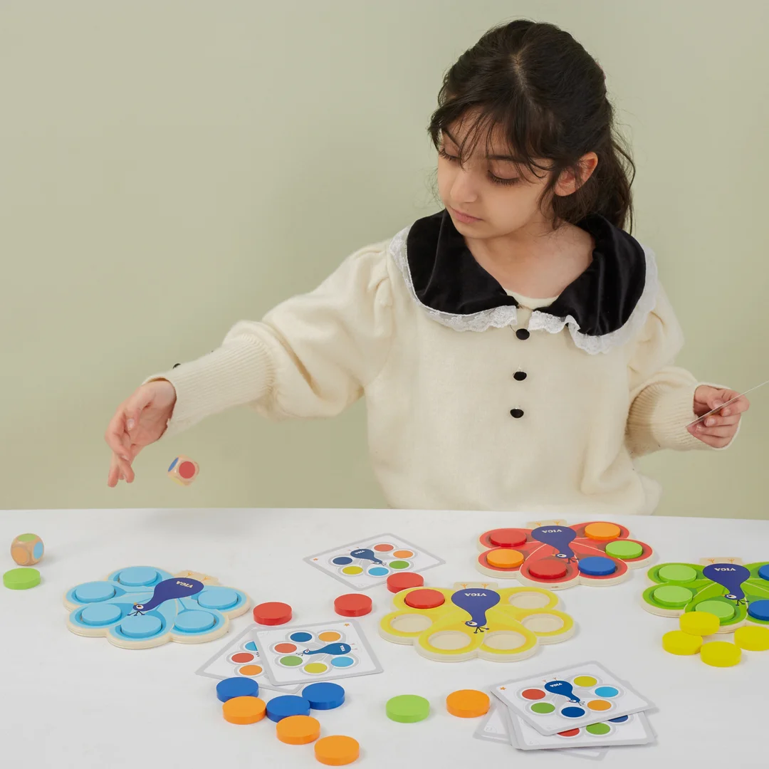 VIGA Drewniana Gra Dopasuj Kolory Pawi Ogon Montessori Karty