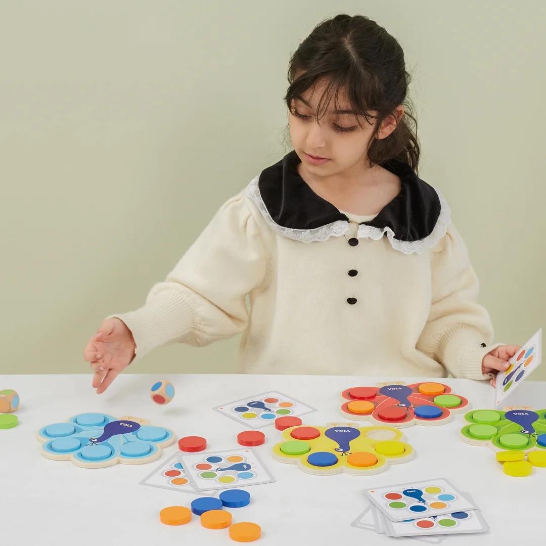 VIGA Drewniana Gra Dopasuj Kolory Pawi Ogon Montessori Karty