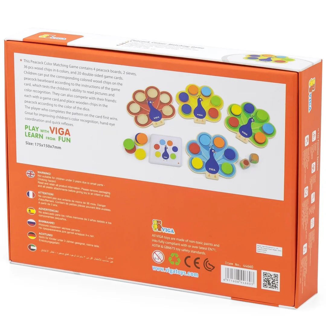 VIGA Drewniana Gra Dopasuj Kolory Pawi Ogon Montessori Karty