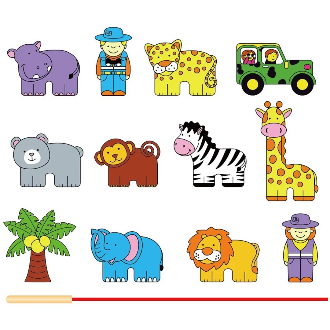 VIGA Drewniana Nawlekanka Przeplatanka Sznurowanka Klocki Safari ZOO Montessori