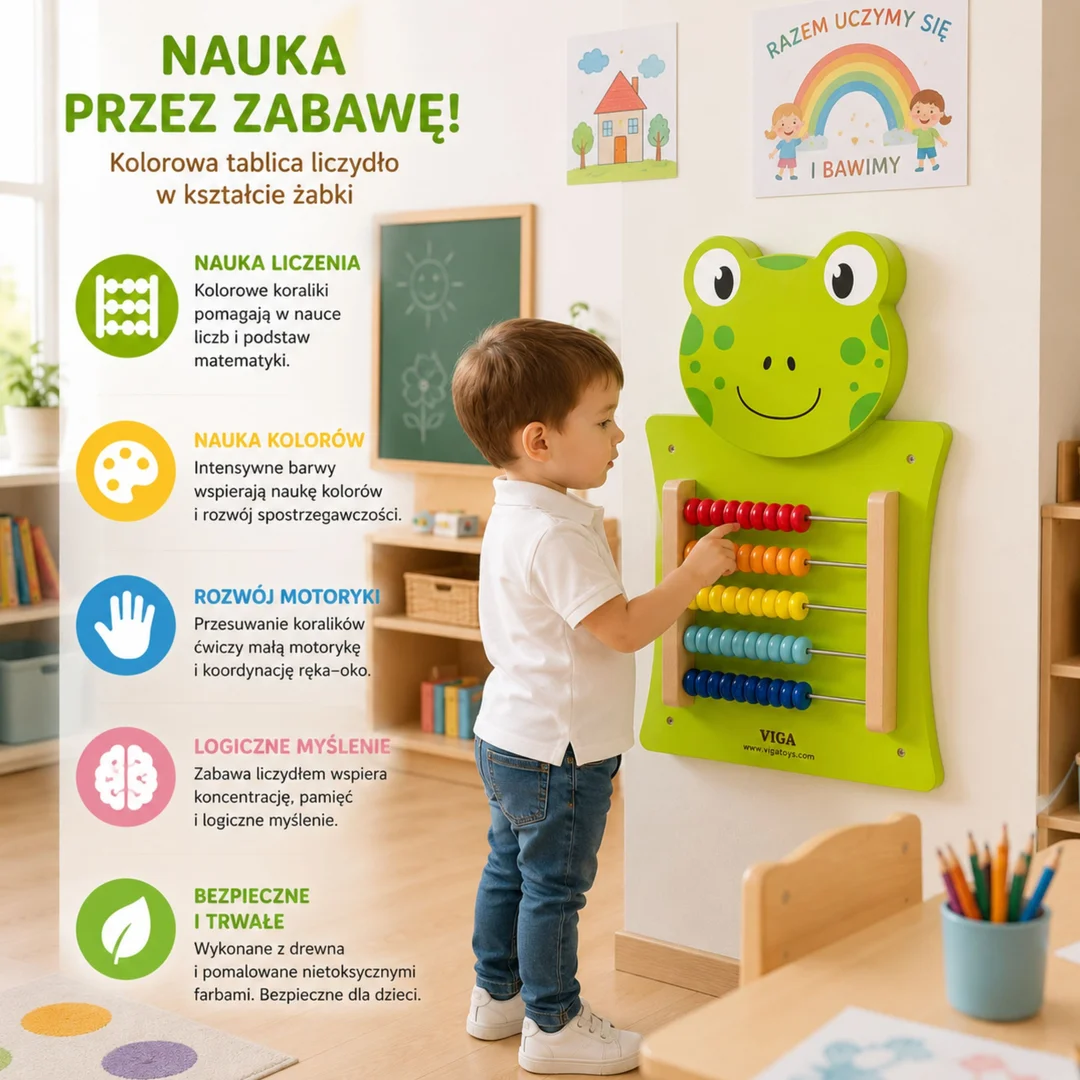 VIGA Drewniana Tablica Manipulacyjna Liczydło Żabka Certyfikat FSC Montessori