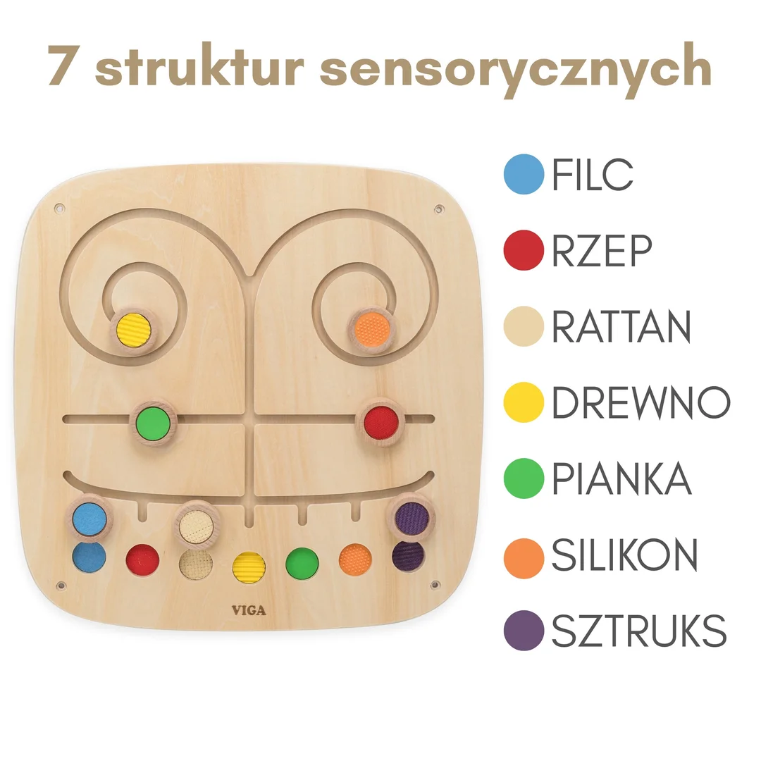 VIGA Drewniana Tablica Manipulacyjna Sensoryczna Labirynt Dotknij i Dopasuj