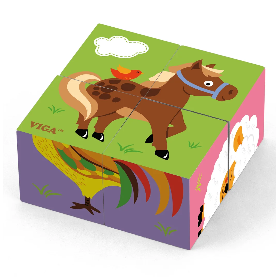 VIGA Drewniana Układanka Puzzle Farma 4 klocki