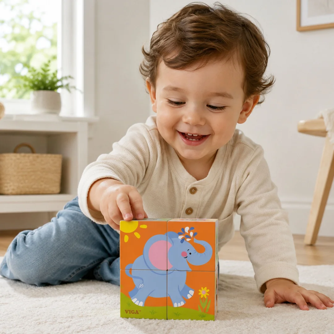 Viga Drewniana układanka Zoo Puzzle 4 klocki
