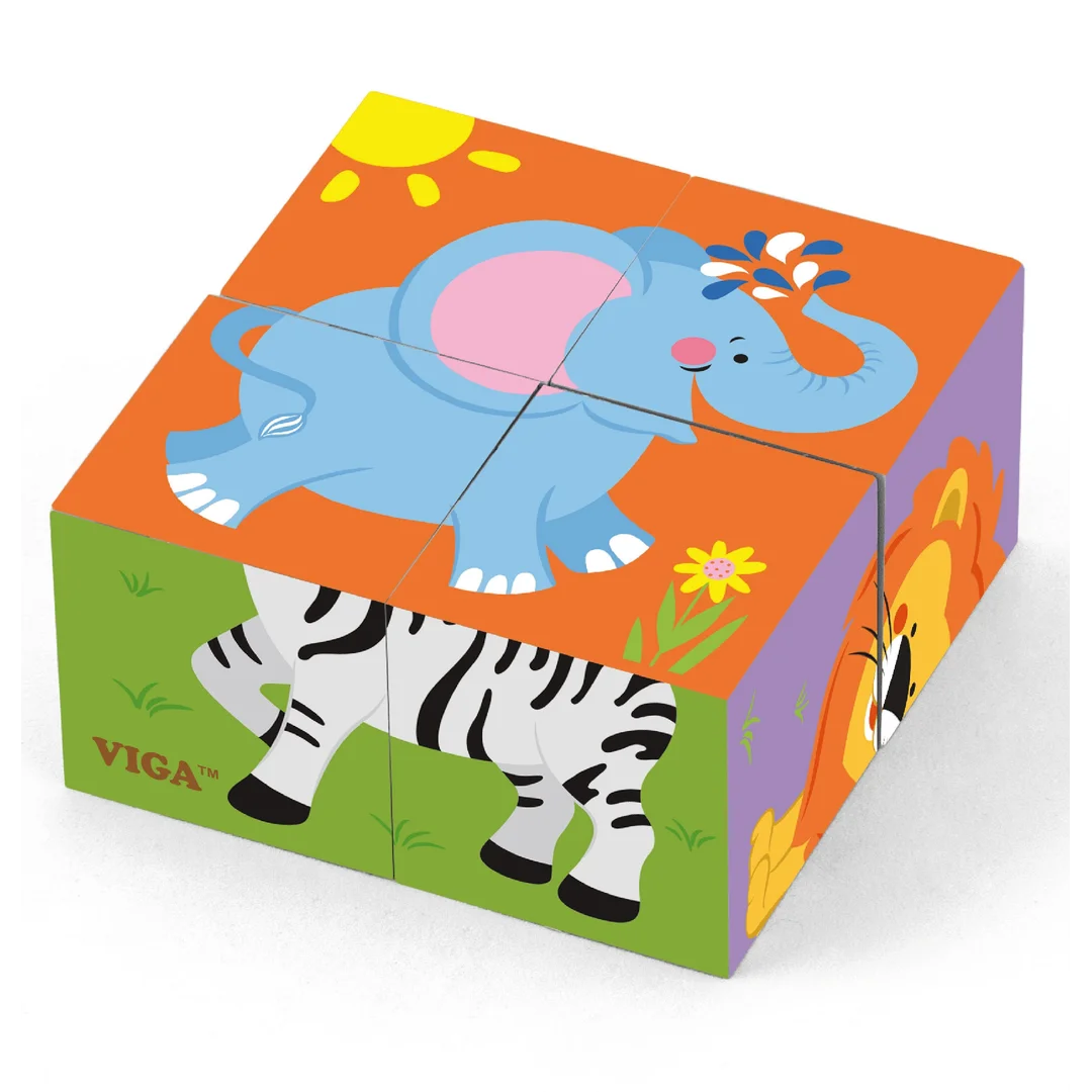 Viga Drewniana układanka Zoo Puzzle 4 klocki