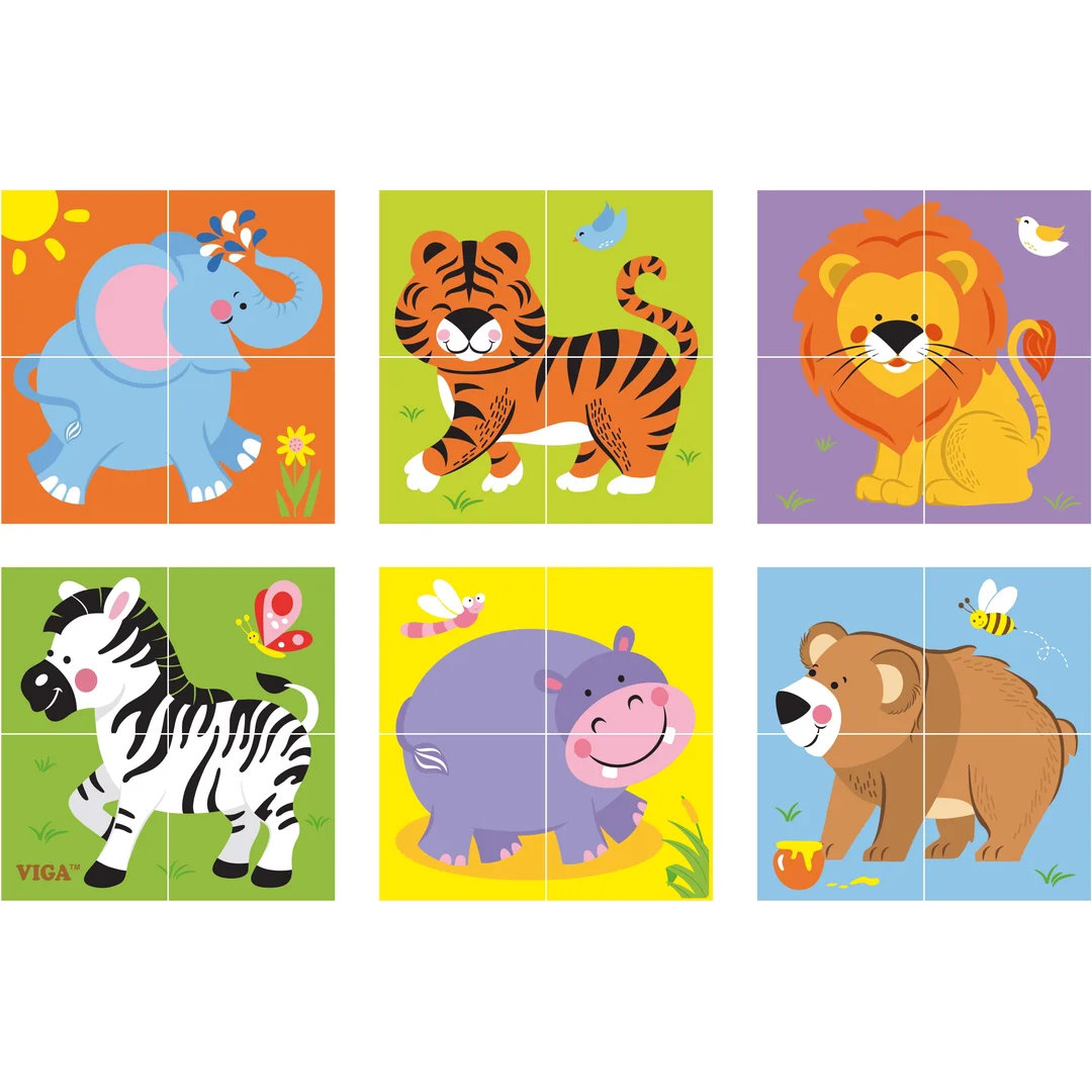 Viga Drewniana układanka Zoo Puzzle 4 klocki