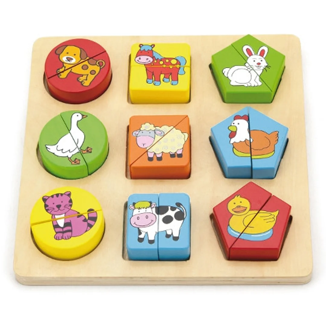 VIGA Drewniane Puzzle Edukacyjne Zwierzęta Układanka Dla Dzieci Montessori