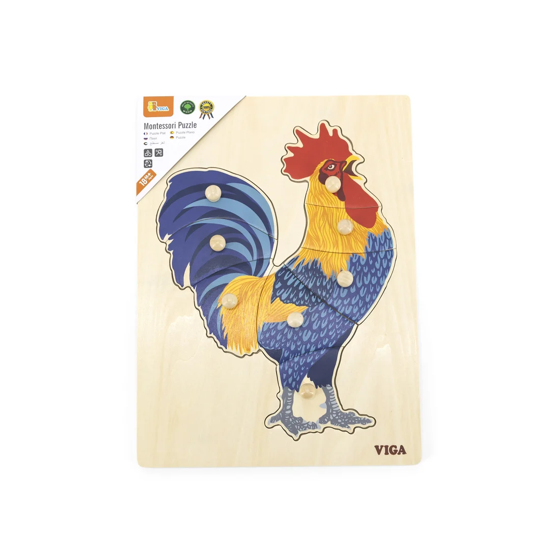 VIGA Drewniane Puzzle Montessori Kogut z Pinezkami