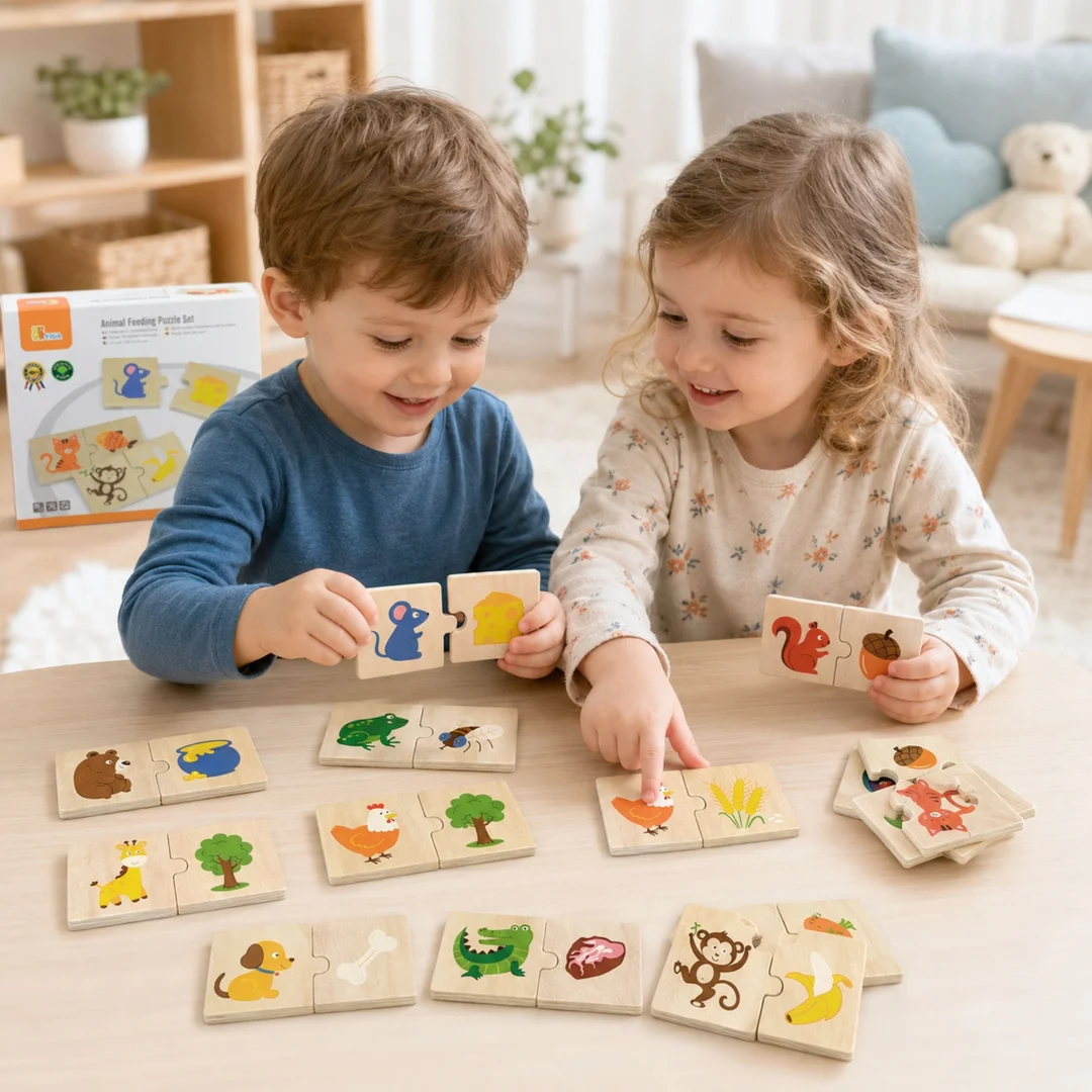 VIGA Drewniane Puzzle Nakarm Zwierzątko Co jedzą Zwierzęta Układanka
