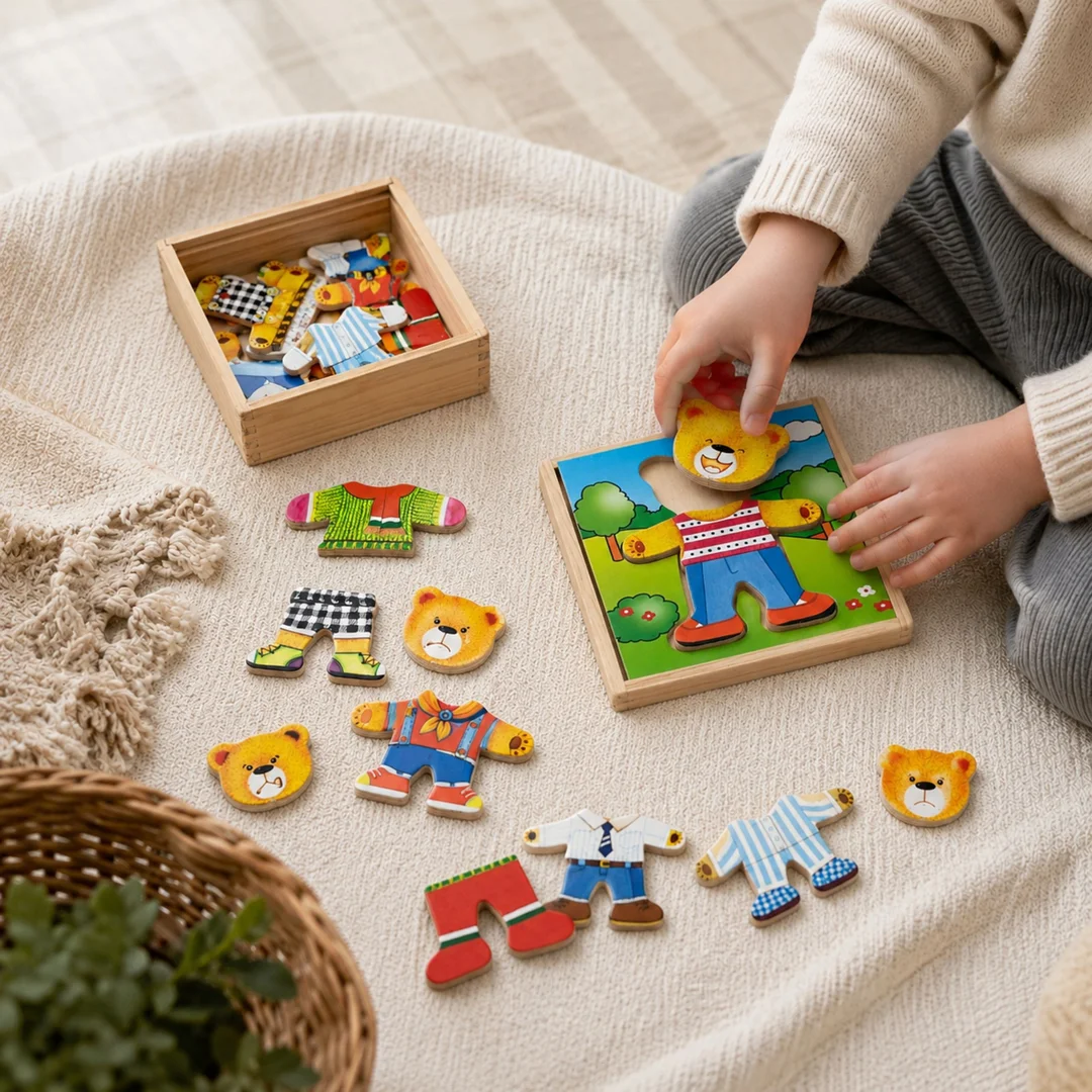 VIGA Drewniane Puzzle Układanka Edukacyjna Ubierz Misia Chłopca