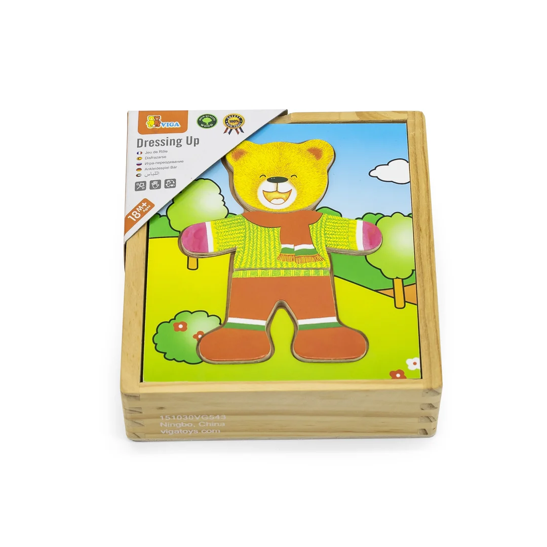 VIGA Drewniane Puzzle Układanka Edukacyjna Ubierz Misia Chłopca