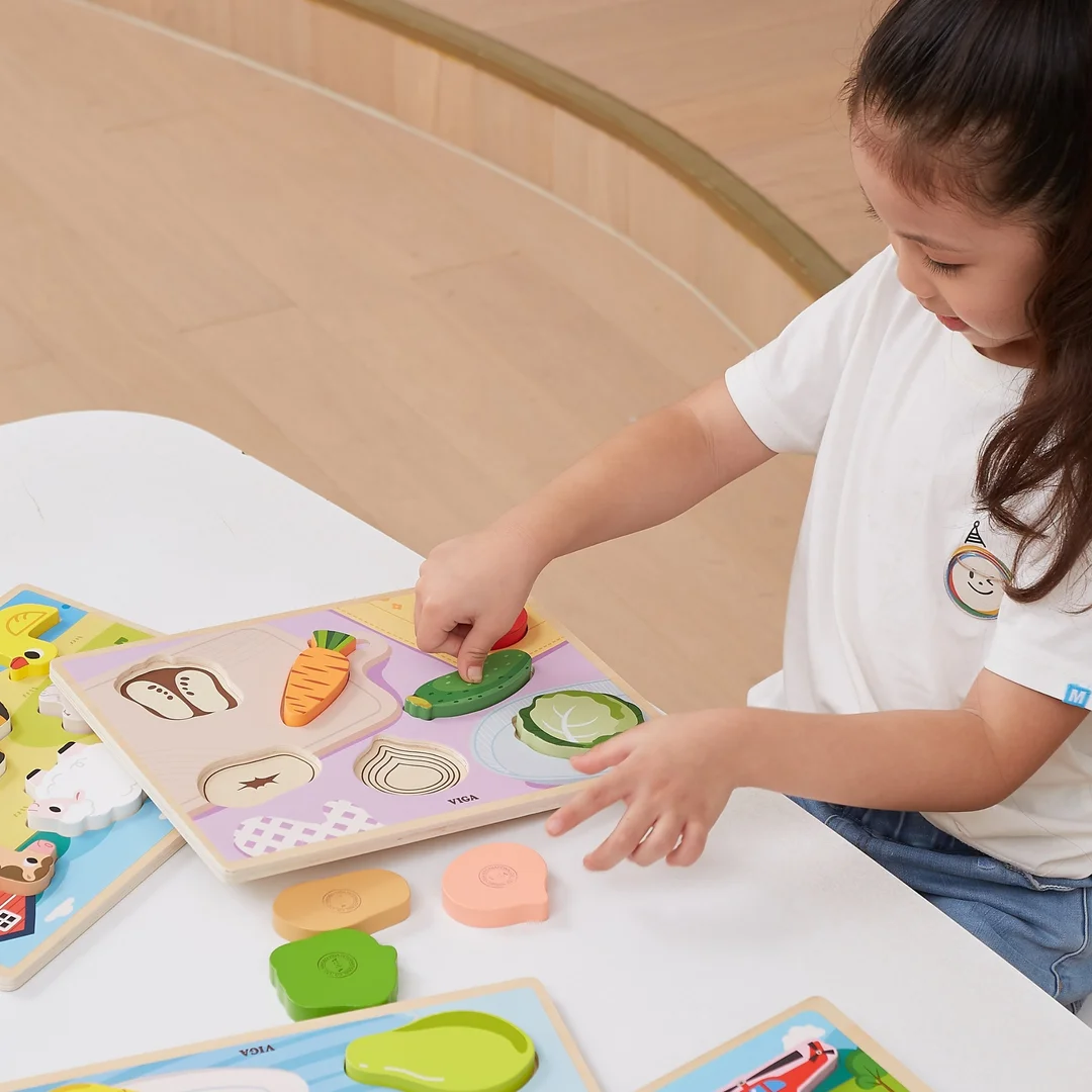 VIGA Drewniane Puzzle Układanka Montessori Figurki Warzywa Edukacyjna