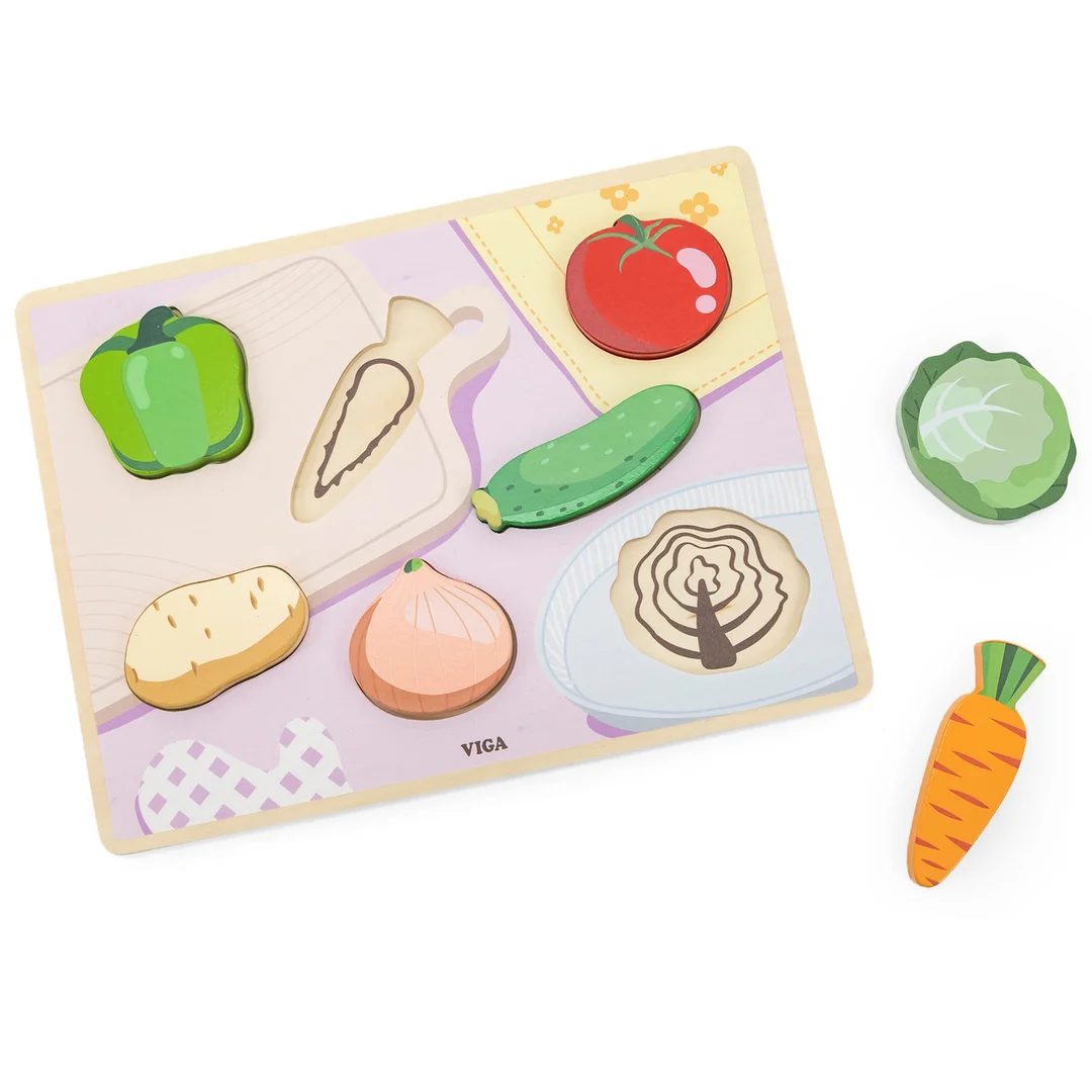 VIGA Drewniane Puzzle Układanka Montessori Figurki Warzywa Edukacyjna