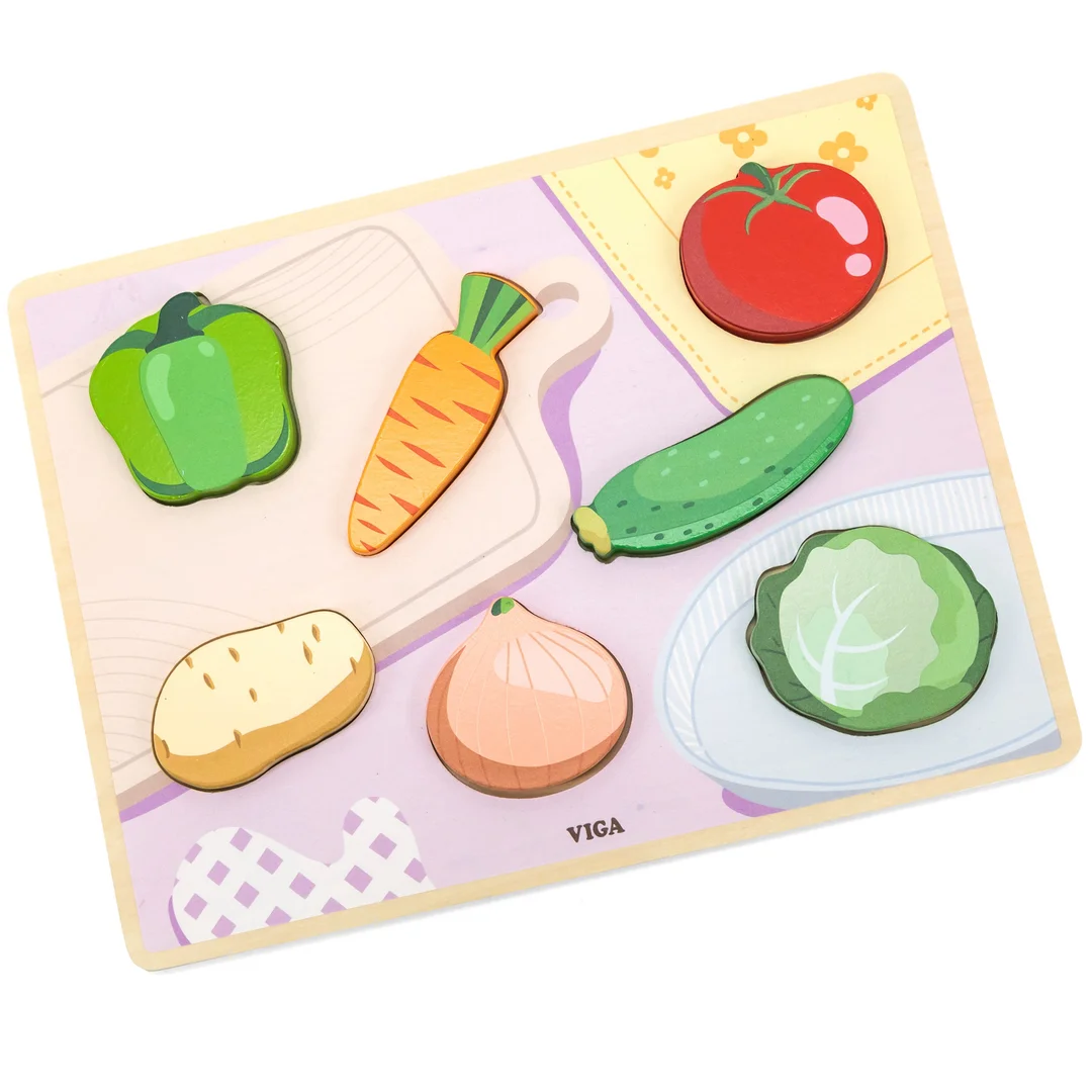VIGA Drewniane Puzzle Układanka Montessori Figurki Warzywa Edukacyjna