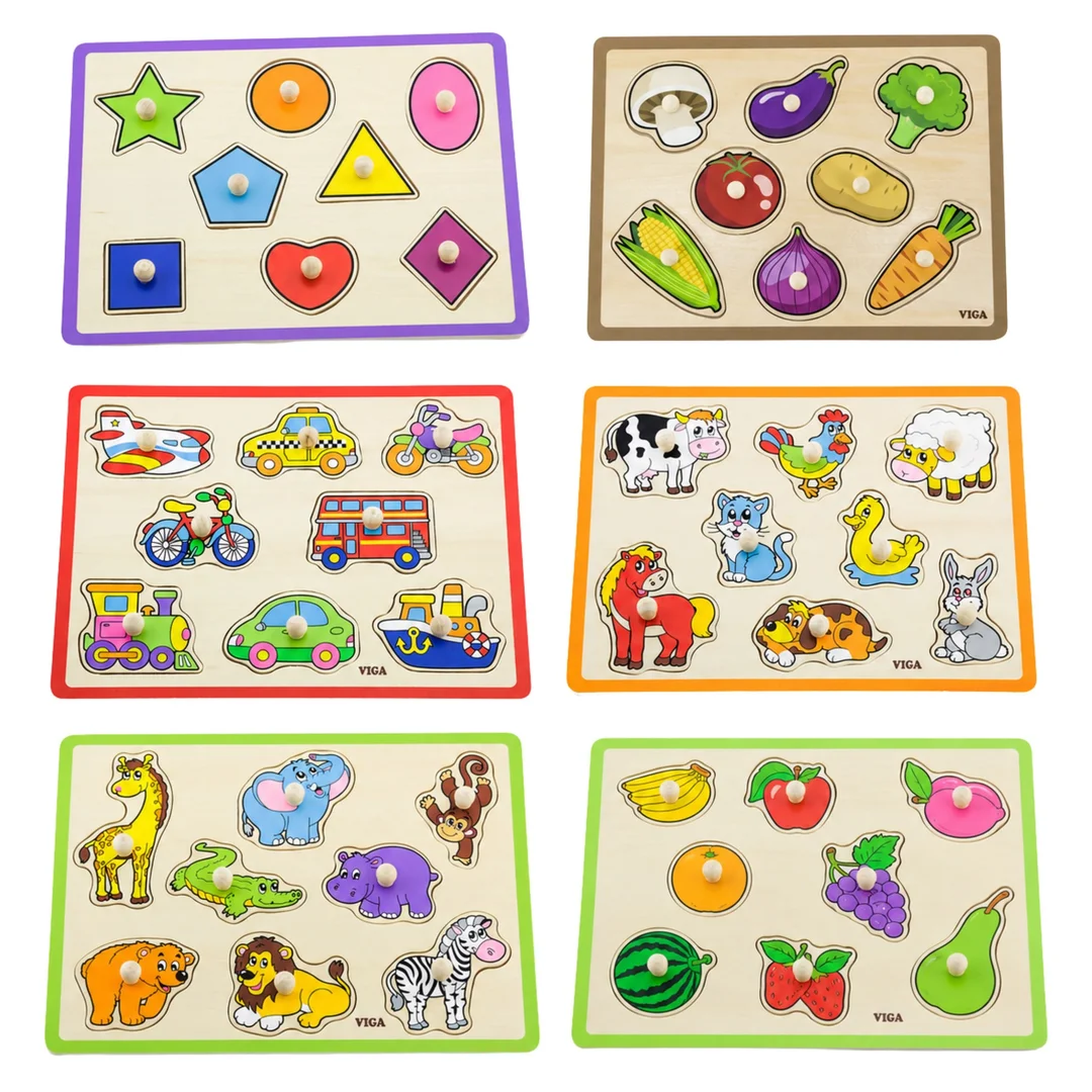 VIGA Drewniane Puzzle z Uchwytami i Półką