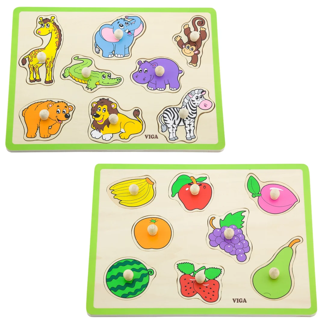 VIGA Drewniane Puzzle z Uchwytami i Półką