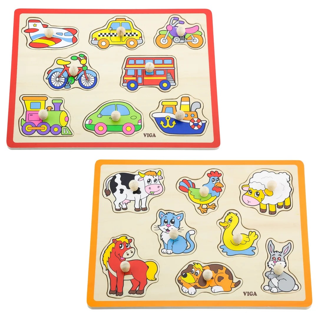 VIGA Drewniane Puzzle z Uchwytami i Półką