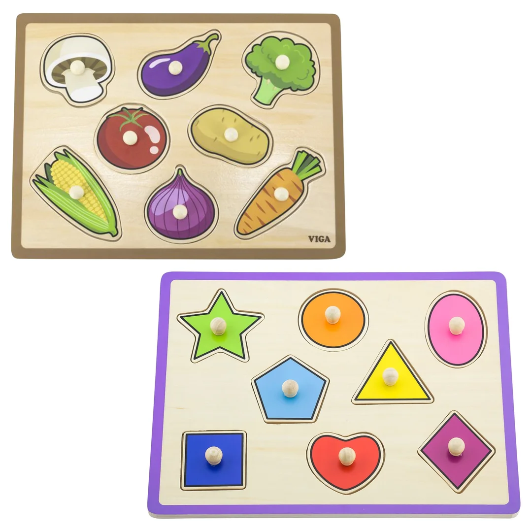 VIGA Drewniane Puzzle z Uchwytami i Półką