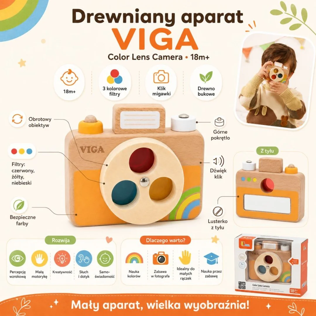 VIGA Drewniany Aparat Fotograficzny Kolory i Dźwięk