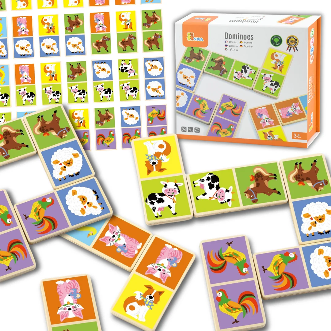 VIGA Edukacyjne Klocki Domino Drewniane gra elementów Montessori