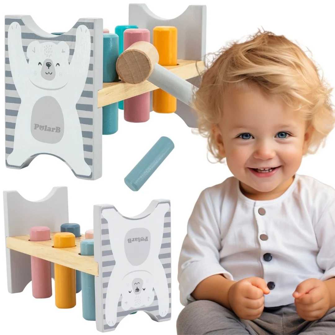 VIGA PolarB Drewniana Ławeczka Przebijanka Wbijanka z Młotkiem Montessori
