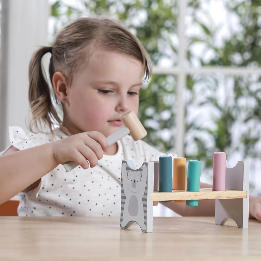 VIGA PolarB Drewniana Ławeczka Przebijanka Wbijanka z Młotkiem Montessori