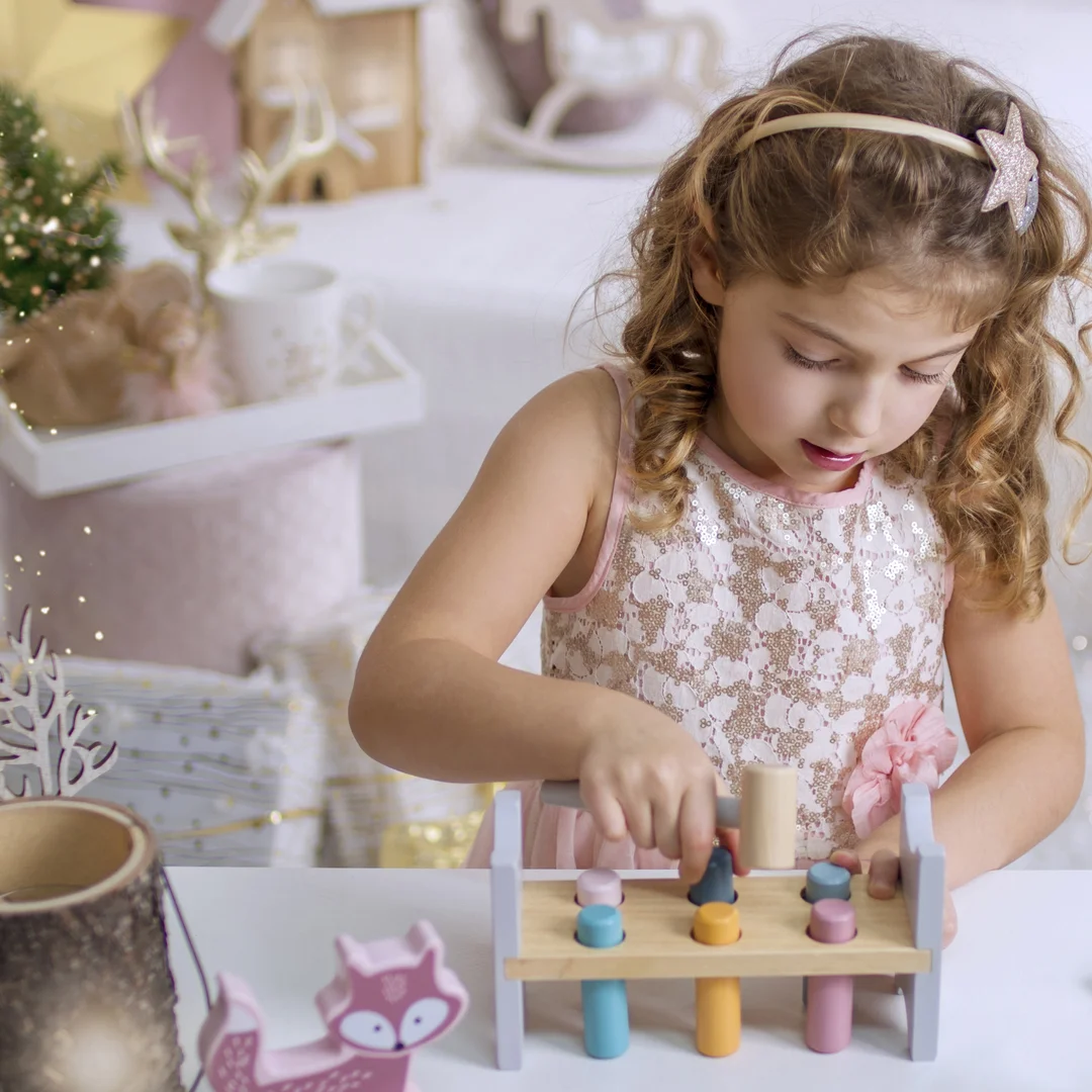 VIGA PolarB Drewniana Ławeczka Przebijanka Wbijanka z Młotkiem Montessori
