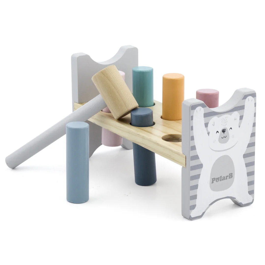 VIGA PolarB Drewniana Ławeczka Przebijanka Wbijanka z Młotkiem Montessori