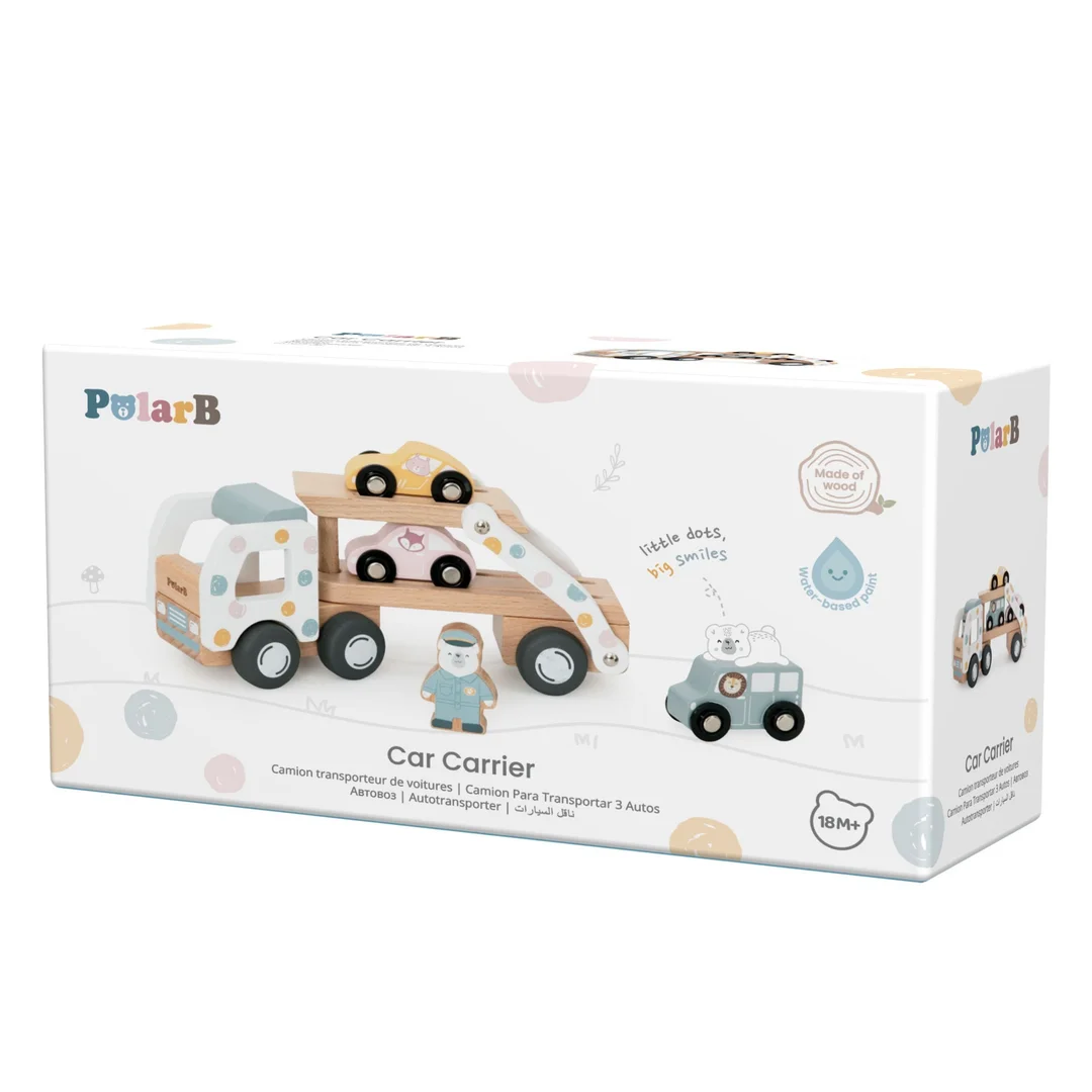 VIGA PolarB Drewniana Laweta Transporter Samochodziki Autka