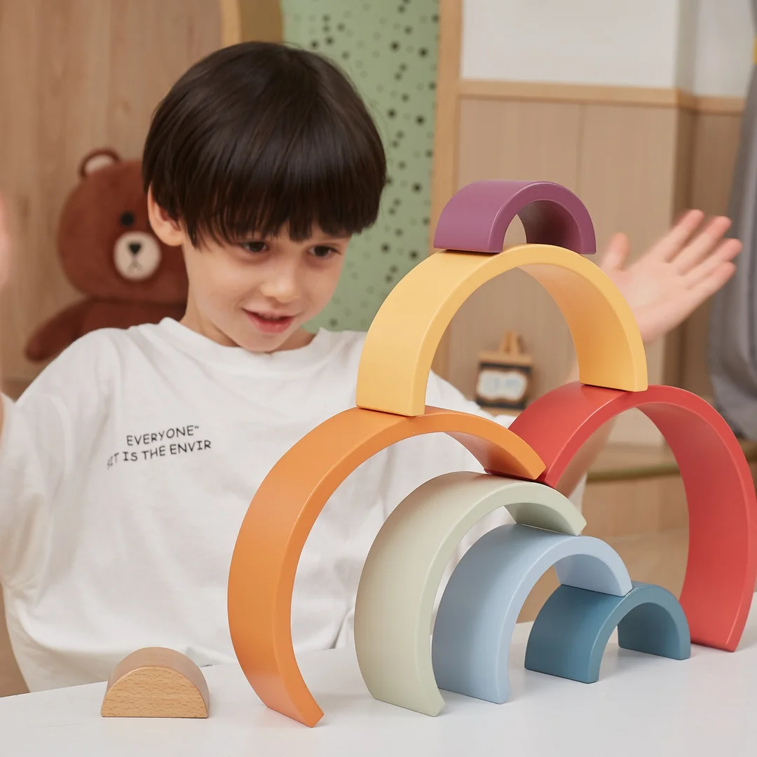 VIGA PolarB Drewniana Tęcza Układanka Klocki Kreatywne Montessori