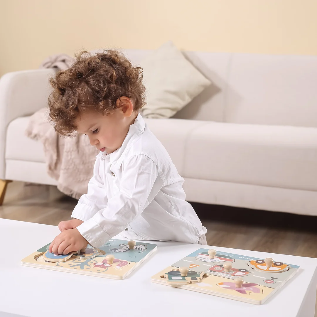 VIGA PolarB Drewniane Puzzle Zwierzęta z Uchwytami Uchwyt Pinezki