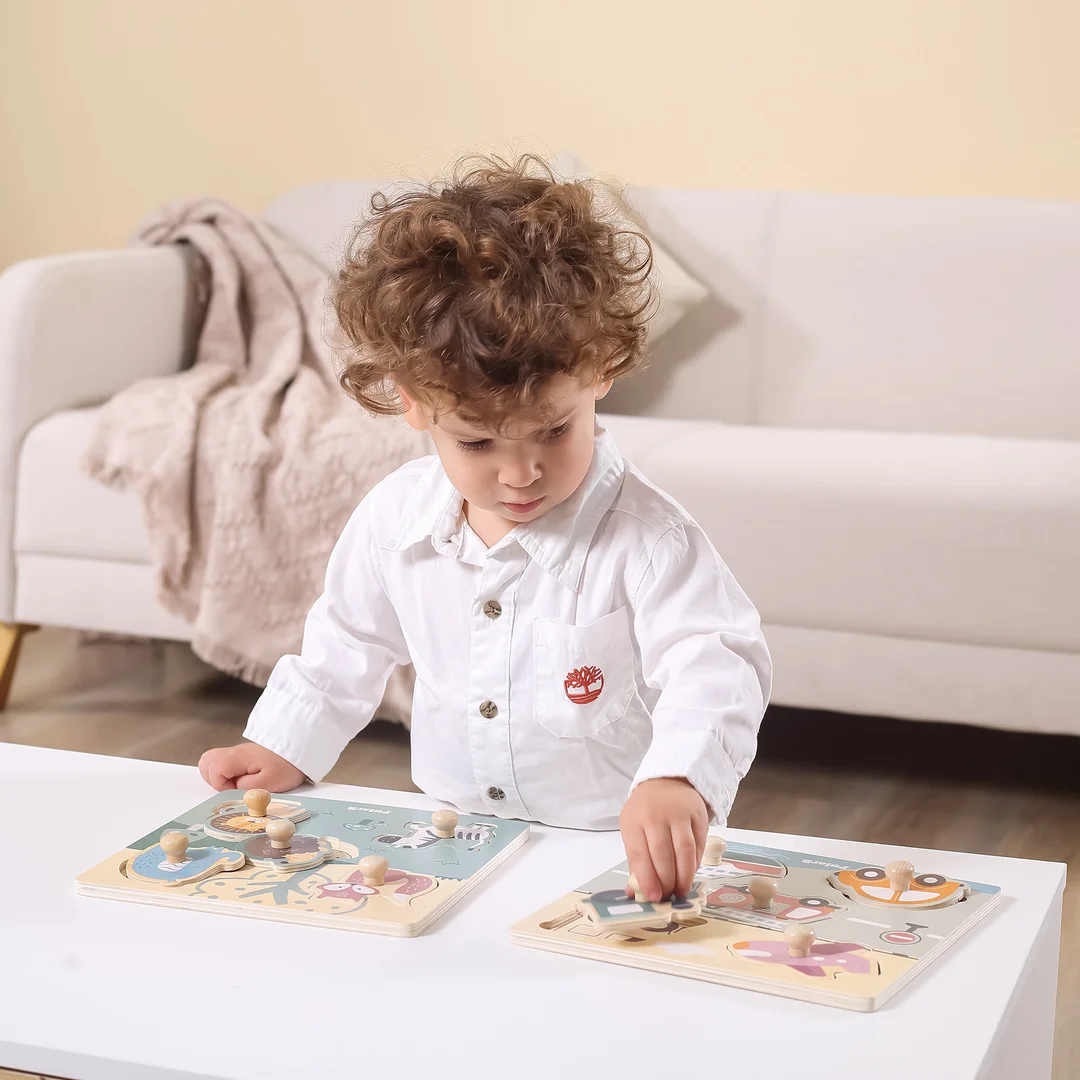 VIGA PolarB Drewniane Puzzle Zwierzęta z Uchwytami Uchwyt Pinezki