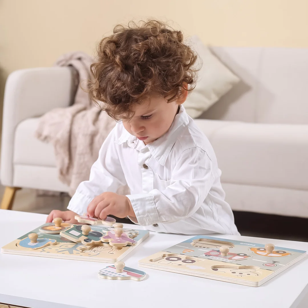 VIGA PolarB Drewniane Puzzle Zwierzęta z Uchwytami Uchwyt Pinezki