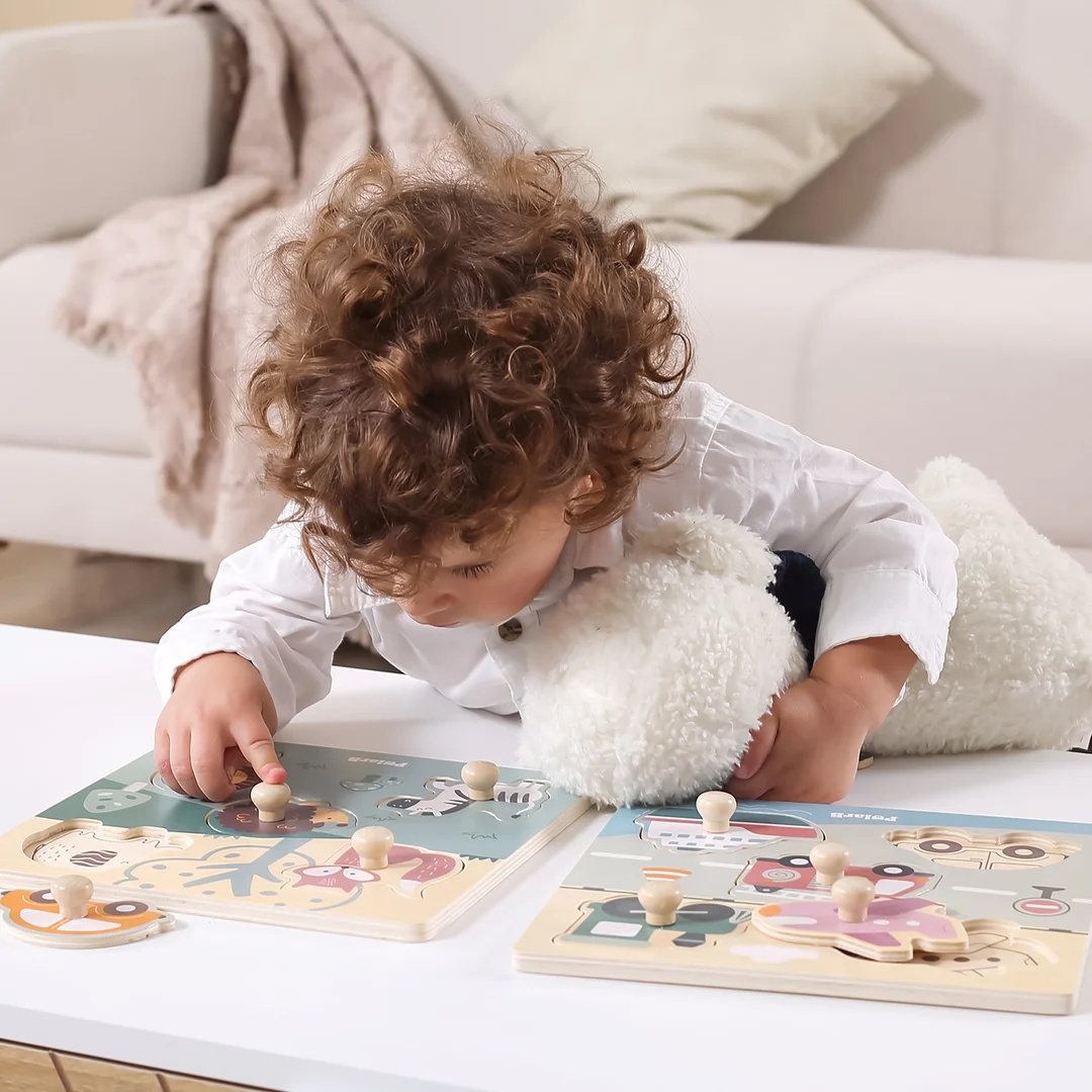 VIGA PolarB Drewniane Puzzle Zwierzęta z Uchwytami Uchwyt Pinezki